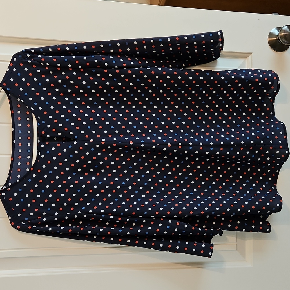 Van Heusen Navy Blue Round Neck 3/4 Sleeve Polka Dot Relaxed Fit Blouse